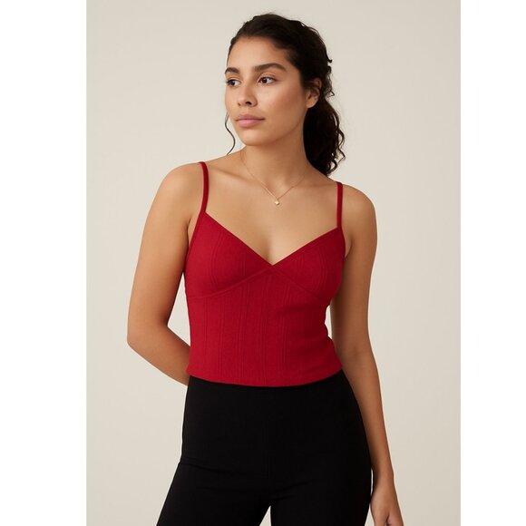NWT Cotton On Darcie Pointelle Strappy Cropped Cami Crimson Kiss Red Size XL - Picture 9 of 9